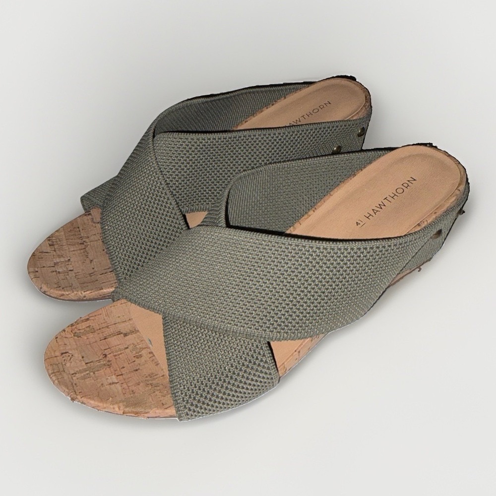 41 Hawthorn Joyce Olive Green Stretch Knit Cork Wedge Sandals Mule Slide Size 10